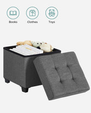 Dark Grey Foldable Storage Ottoman with Wooden Feet 38 x 38 cm by Songmics