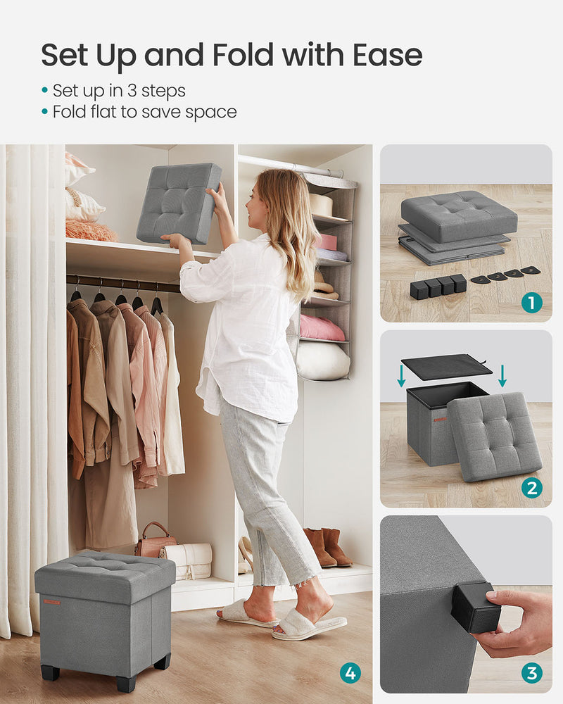 Dove Grey Foldable Storage Ottoman Footstool 38 x 38 cm Small Space Saver by Songmics