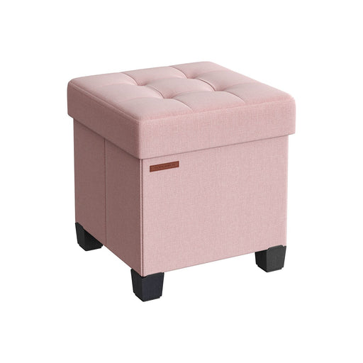 Jelly Pink Foldable Storage Ottoman with Wooden Feet 38 x 38 cm for Living Room by Songmics