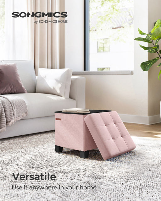 Jelly Pink Foldable Storage Ottoman with Wooden Feet 38 x 38 cm for Living Room by Songmics