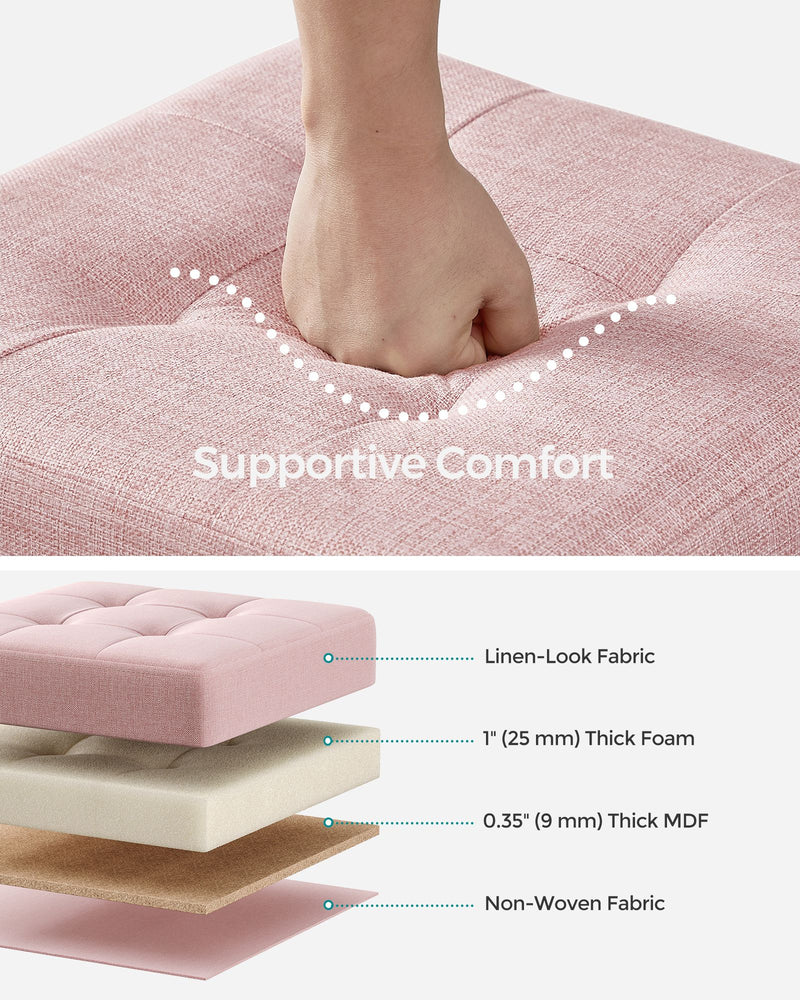 Jelly Pink Foldable Storage Ottoman with Wooden Feet 38 x 38 cm for Living Room by Songmics