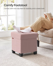 Jelly Pink Foldable Storage Ottoman with Wooden Feet 38 x 38 cm for Living Room by Songmics