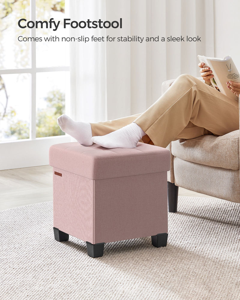 Jelly Pink Foldable Storage Ottoman with Wooden Feet 38 x 38 cm for Living Room by Songmics