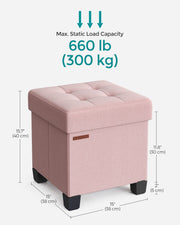 Jelly Pink Foldable Storage Ottoman with Wooden Feet 38 x 38 cm for Living Room by Songmics