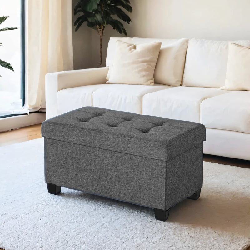 Grey Storage Ottoman Bench with Plastic Legs for Bedroom or Hallway by Songmics