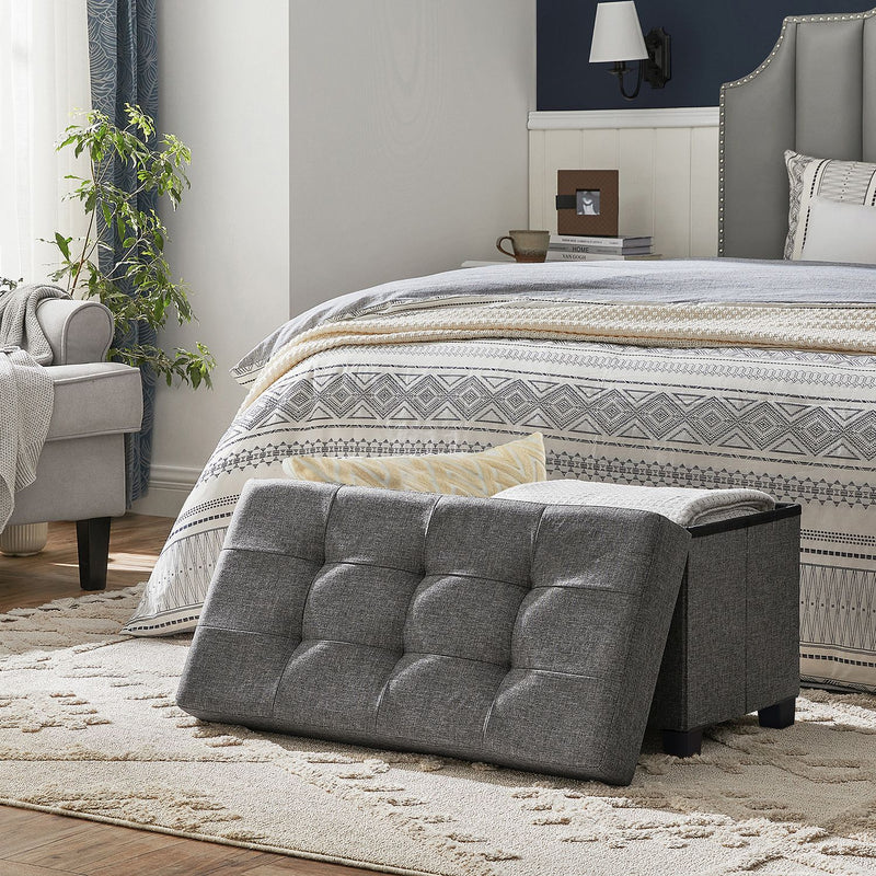 Dark Grey Foldable Storage Ottoman Bench with Padded Seat 38 x 76 cm by Songmics