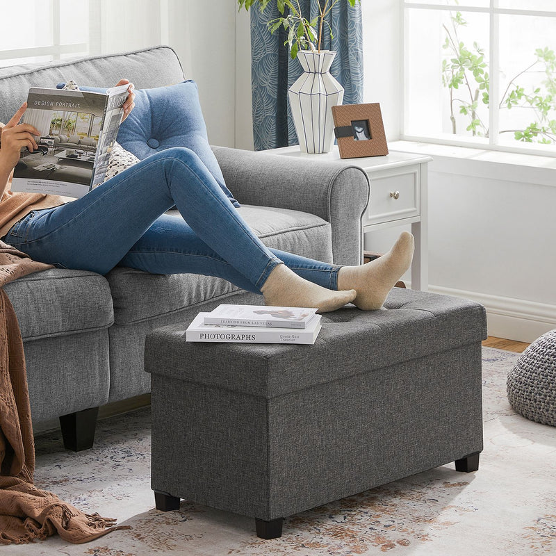 Dark Grey Foldable Storage Ottoman Bench with Padded Seat 38 x 76 cm by Songmics