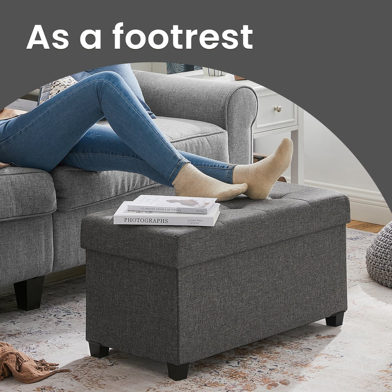 Grey Storage Ottoman Bench with Plastic Legs for Bedroom or Hallway by Songmics