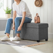 Dark Grey Foldable Storage Ottoman Bench with Padded Seat 38 x 76 cm by Songmics