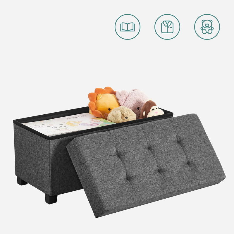 Dark Grey Foldable Storage Ottoman Bench with Padded Seat 38 x 76 cm by Songmics