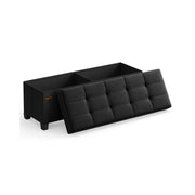 Black Foldable Storage Ottoman Bench with Wooden Legs 110 cm for Living Room by Songmics