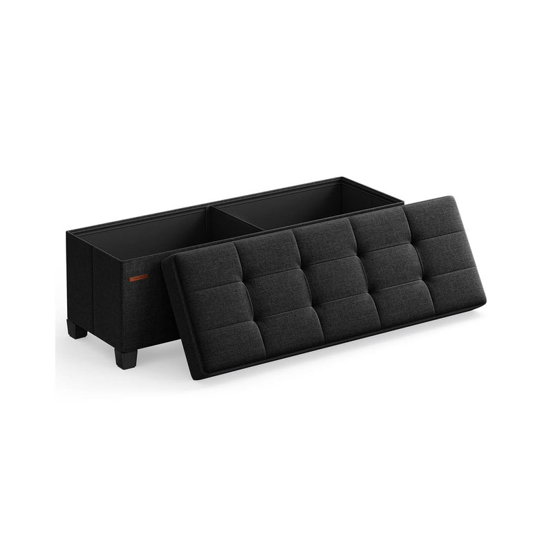 Black Foldable Storage Ottoman Bench with Wooden Legs 110 cm for Living Room by Songmics