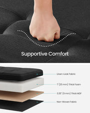 Black Foldable Storage Ottoman Bench with Wooden Legs 110 cm for Living Room by Songmics