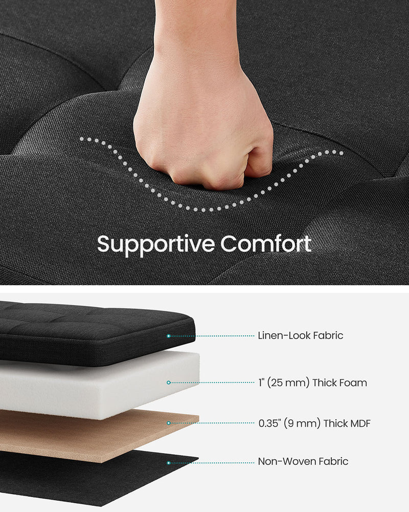 Black Foldable Storage Ottoman Bench with Wooden Legs 110 cm for Living Room by Songmics