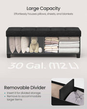 Black Foldable Storage Ottoman Bench with Wooden Legs 110 cm for Living Room by Songmics