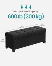 Black Foldable Storage Ottoman Bench with Wooden Legs 110 cm for Living Room by Songmics