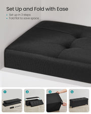 Black Foldable Storage Ottoman Bench with Wooden Legs 110 cm for Living Room by Songmics