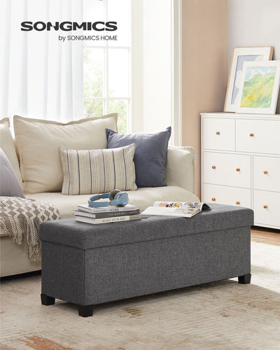 Dark Grey Foldable Storage Ottoman Bench 110 cm with Padded Seat and Hidden Compartment by Songmics