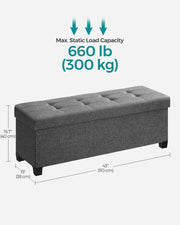 Dark Grey Foldable Storage Ottoman Bench 110 cm with Padded Seat and Hidden Compartment by Songmics