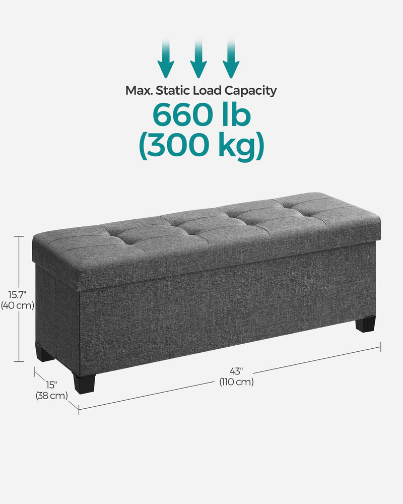 Dark Grey Foldable Storage Ottoman Bench 110 cm with Padded Seat and Hidden Compartment by Songmics