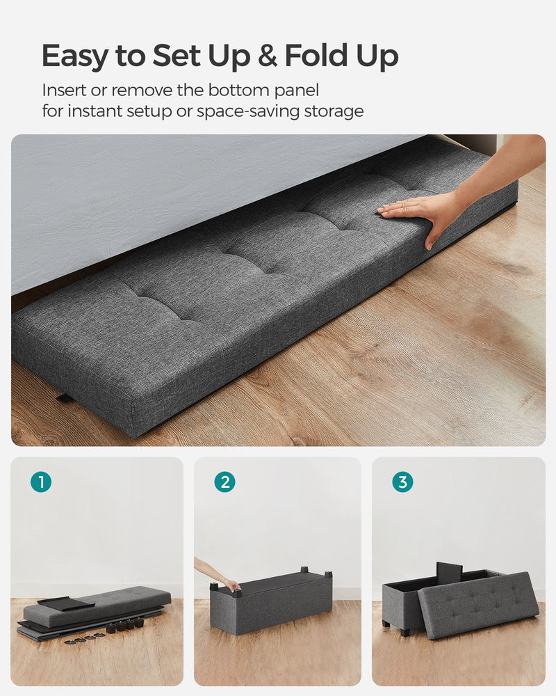 Dark Grey Foldable Storage Ottoman Bench 110 cm with Padded Seat and Hidden Compartment by Songmics