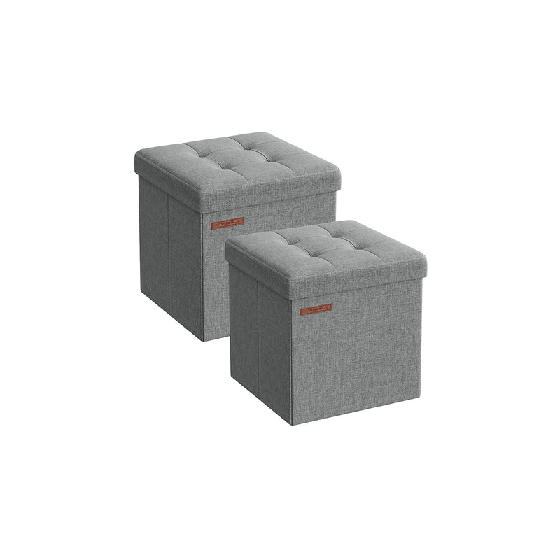 Light Grey Foldable Storage Ottoman 30 x 30 x 30 cm with Padded Seat and Hidden Compartment by Songmics