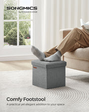 Light Grey Foldable Storage Ottoman 30 x 30 x 30 cm with Padded Seat and Hidden Compartment by Songmics