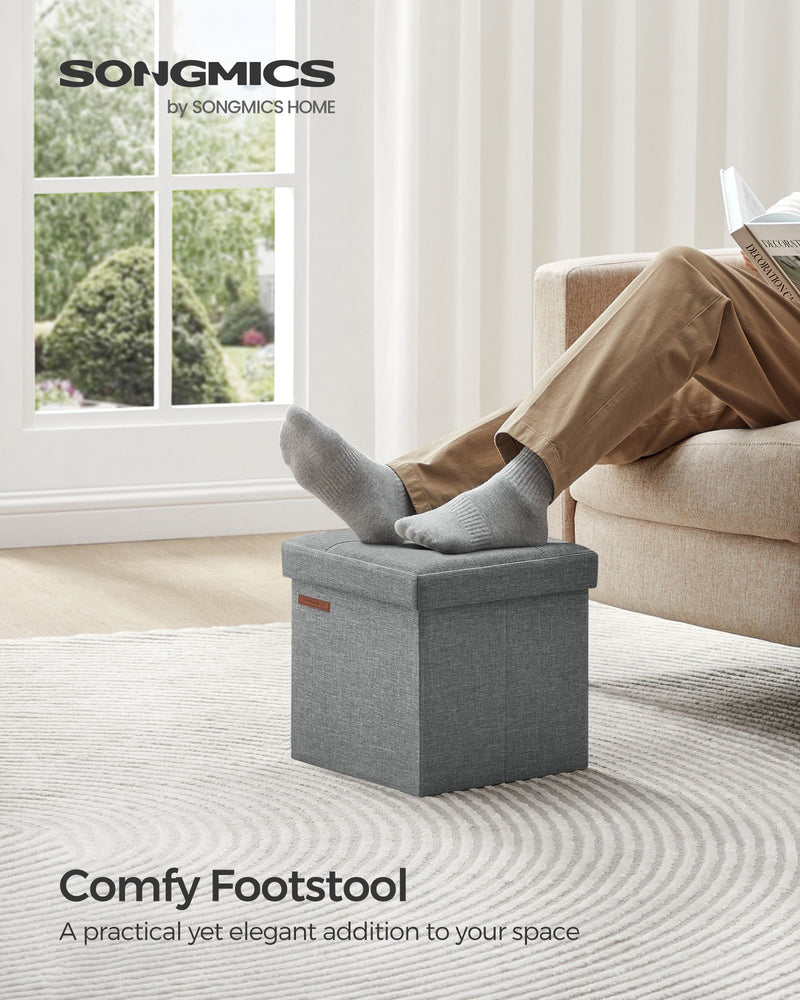 Light Grey Foldable Storage Ottoman 30 x 30 x 30 cm with Padded Seat and Hidden Compartment by Songmics