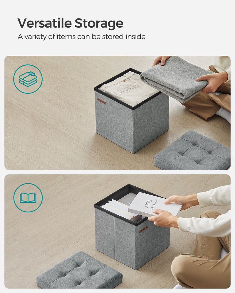 Light Grey Foldable Storage Ottoman 30 x 30 x 30 cm with Padded Seat and Hidden Compartment by Songmics