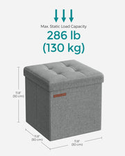 Light Grey Foldable Storage Ottoman 30 x 30 x 30 cm with Padded Seat and Hidden Compartment by Songmics