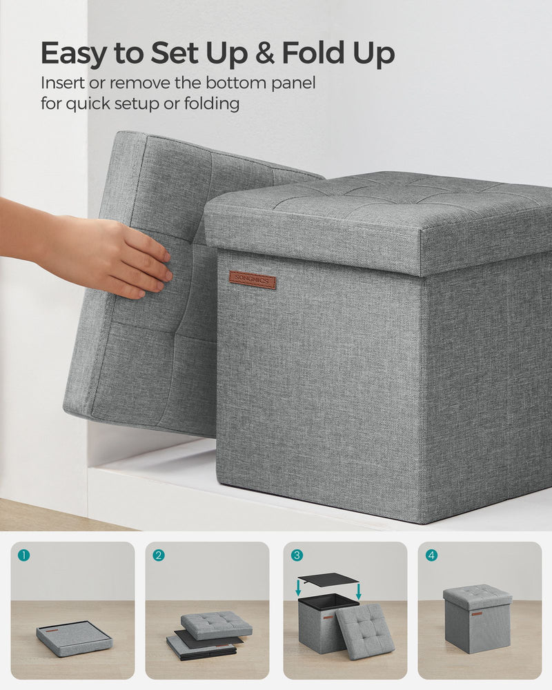Light Grey Foldable Storage Ottoman 30 x 30 x 30 cm with Padded Seat and Hidden Compartment by Songmics