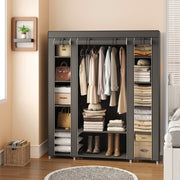 Portable Fabric Wardrobe with Steel Clothes Rail and Dust Cover for Bedroom Storage by Songmics