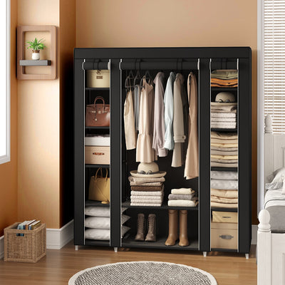 Black Portable Fabric Wardrobe with Clothes Rail for Bedroom Storage Solution by Songmics