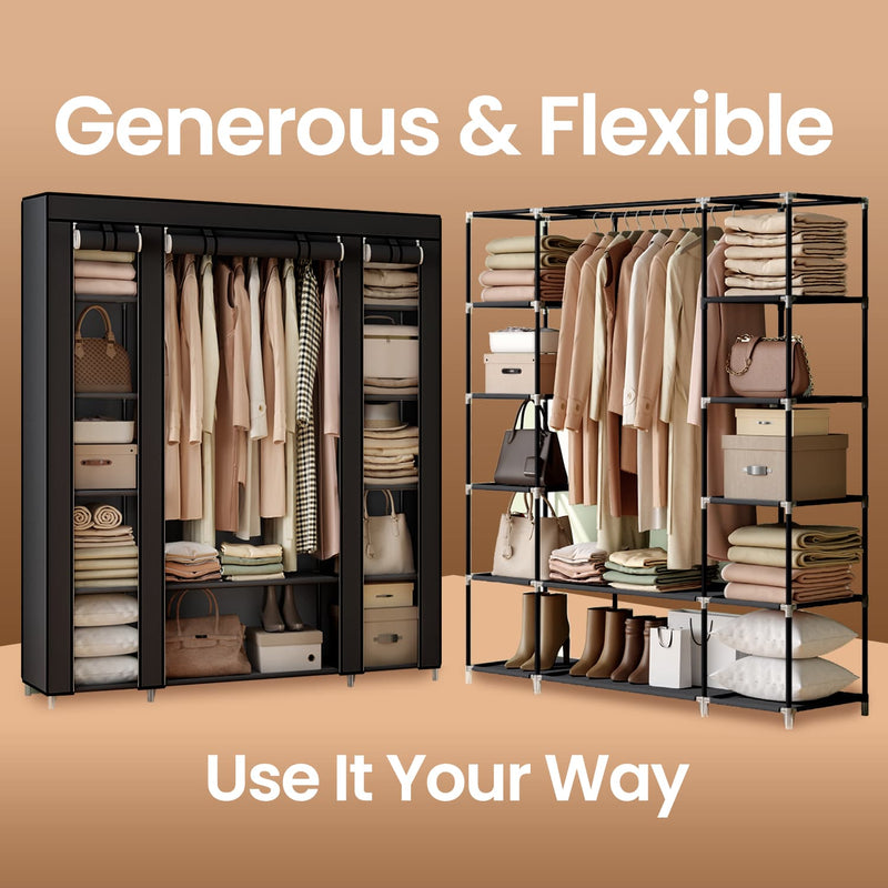 Black Portable Fabric Wardrobe with Clothes Rail for Bedroom Storage Solution by Songmics