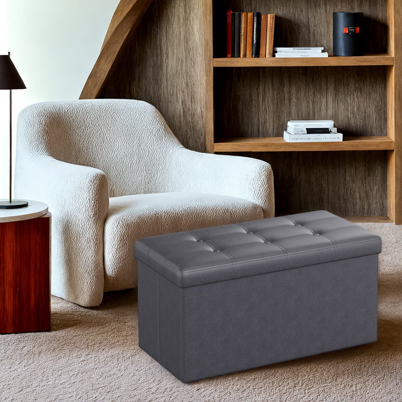 Foldable Storage Ottoman Bench Upholstered Seat and Footrest 76 cm Wide by Songmics