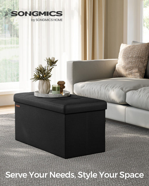 Foldable Small Storage Ottoman in Ink Black 38 x 76 x 38 cm Space Saving Design by Songmics