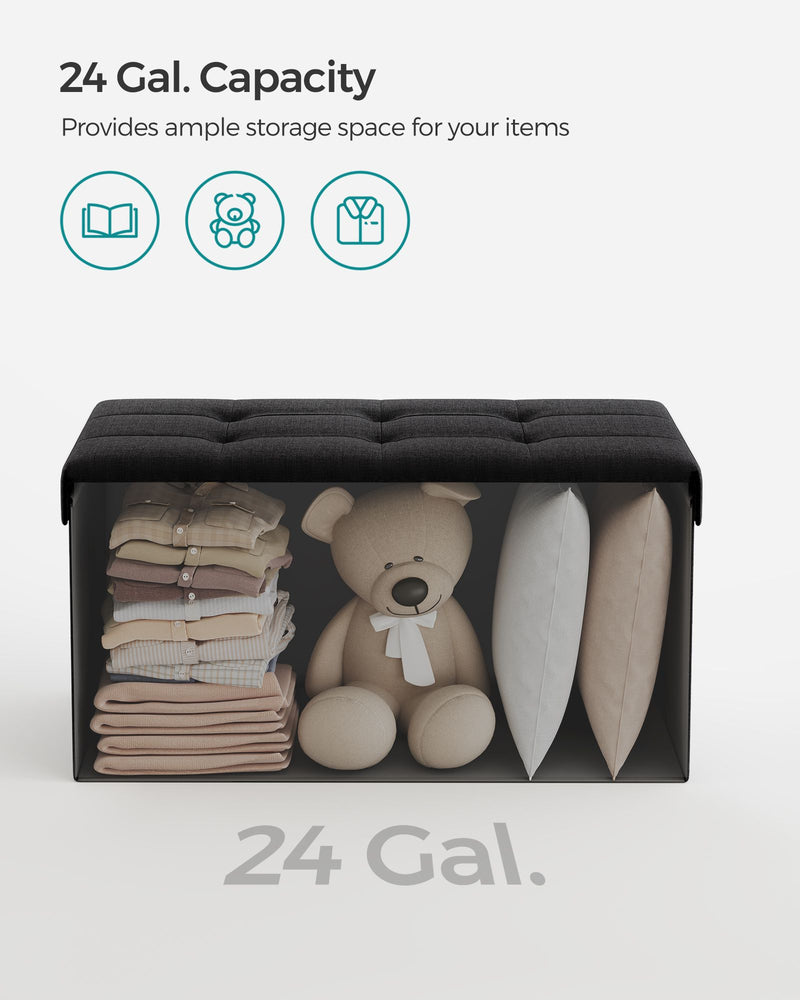 Foldable Small Storage Ottoman in Ink Black 38 x 76 x 38 cm Space Saving Design by Songmics