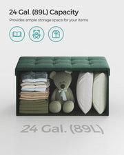 Retro Green Foldable Storage Ottoman Small Space Saving Footstool Seat by Songmics