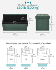 Retro Green Foldable Storage Ottoman Small Space Saving Footstool Seat by Songmics