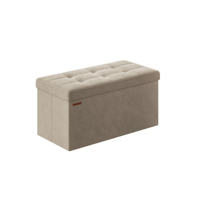 Camel Brown Foldable Storage Ottoman Small Footstool with Hidden Compartment by Songmics