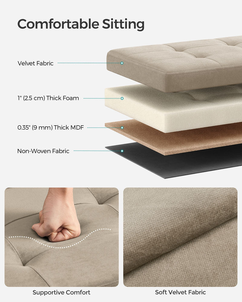 Camel Brown Foldable Storage Ottoman Small Footstool with Hidden Compartment by Songmics