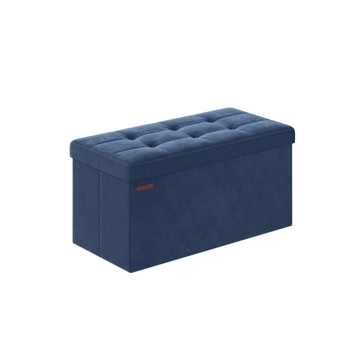 Dark Blue Foldable Storage Ottoman 38 x 76 cm Small Footstool With Lid by Songmics