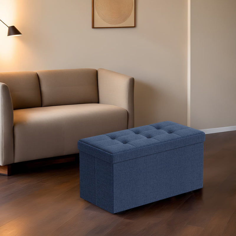 Fabric Storage Ottoman Bench with Lift-Top and Wooden Legs for Bedroom by Songmics