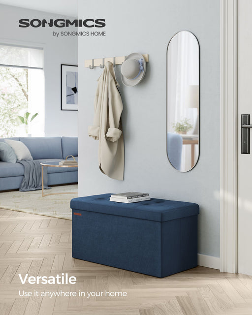 Dark Blue Foldable Storage Ottoman 38 x 76 cm Small Footstool With Lid by Songmics
