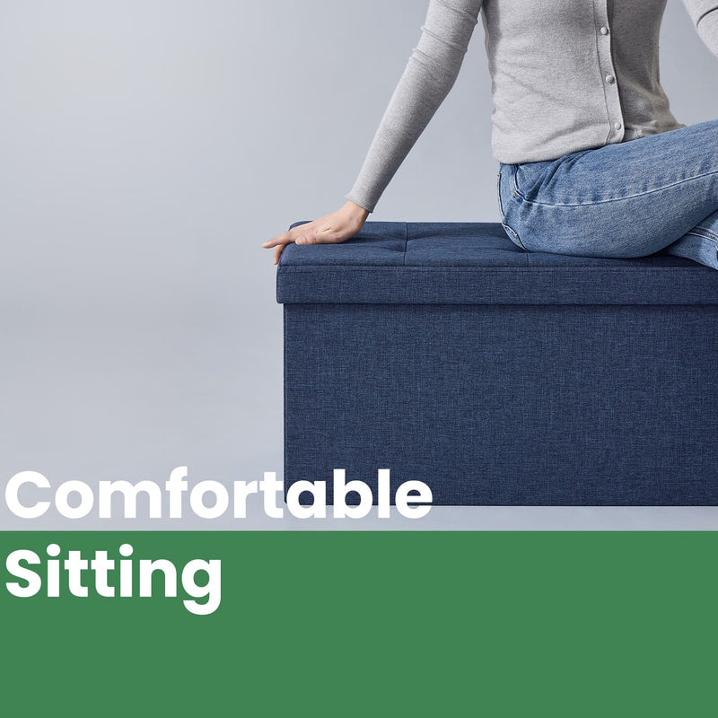 Fabric Storage Ottoman Bench with Lift-Top and Wooden Legs for Bedroom by Songmics