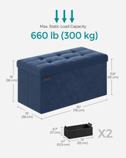 Dark Blue Foldable Storage Ottoman 38 x 76 cm Small Footstool With Lid by Songmics