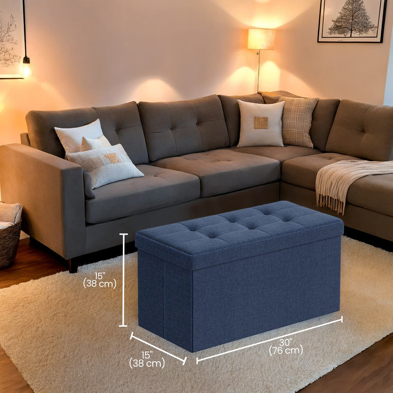 Fabric Storage Ottoman Bench with Lift-Top and Wooden Legs for Bedroom by Songmics