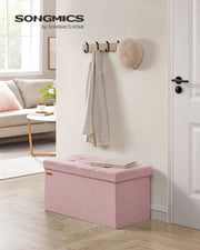 Foldable Small Storage Ottoman in Jelly Pink 38 x 76 x 38 cm Ideal for Seating and Organising by Songmics