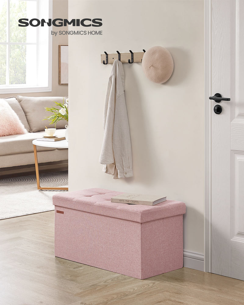Foldable Small Storage Ottoman in Jelly Pink 38 x 76 x 38 cm Ideal for Seating and Organising by Songmics