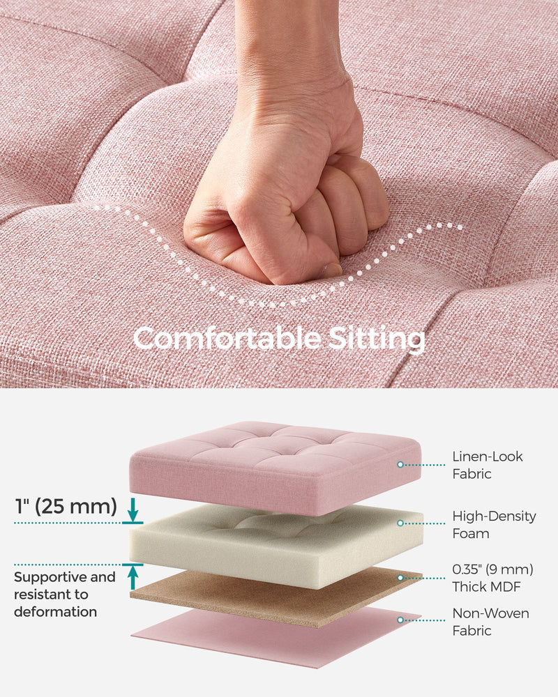 Foldable Small Storage Ottoman in Jelly Pink 38 x 76 x 38 cm Ideal for Seating and Organising by Songmics